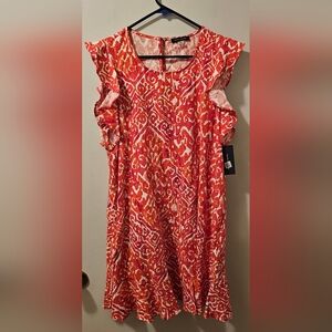 Tommy Hilfiger Printed Ruffle-Trim Linen Blend Sleeveless Dress Pink Size 12 NWT